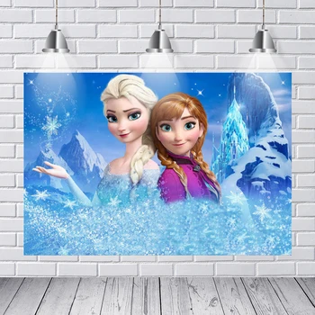 

Photography Background Queen Elsa with Anna with Friends Fairy Tale Ice World Backdrops for Kids Birthday Photocall Photo Prop
