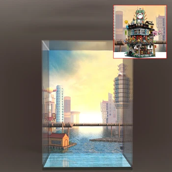 

Building Block Acrylic Dustproof Display Box Show Box Gift for Ninjago City of Ninja 70620 (Display Box Only, No Kit)- 2 Lights