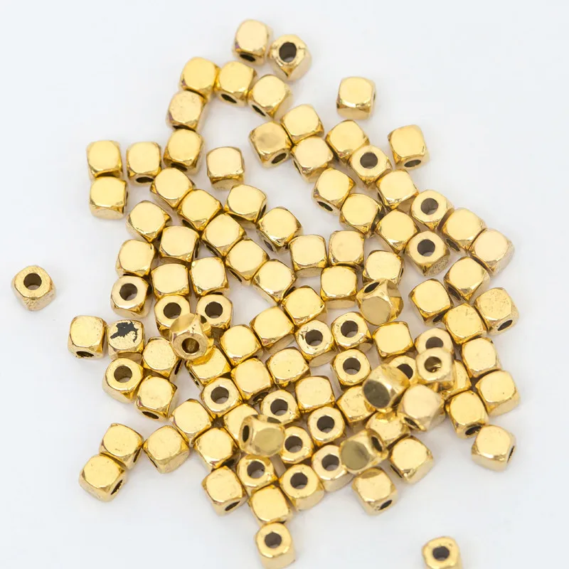 100 шт 3,5X3 мм свободные кубические металлические бусины для рукоделия золотого и серебряного цвета для рукоделия ювелирных изделий, изготовления браслетов