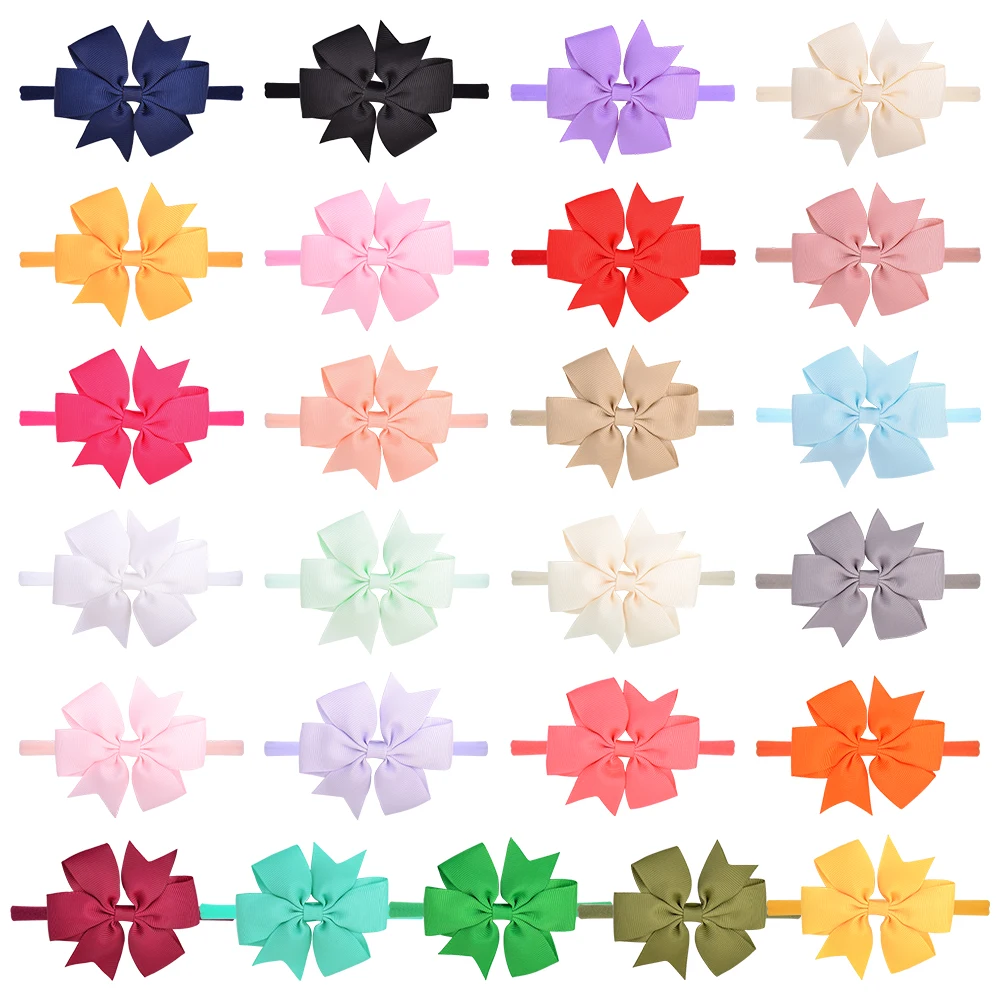 25 шт./лот Новый однотонный бант для волос нейлоновая Детская повязка на голову