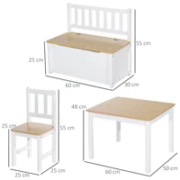 Ensemble de table en bois Homcom avec 2 chaises et banc pour enfants avec espace 3