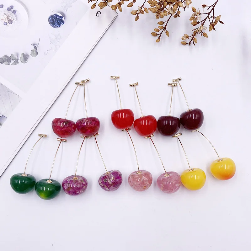 Korean Sweet Cherry Earrings Long statement Earrings for Women Acrylic Resin Colorful Fruit Dangle Earring Red Blue Pink Cherry
