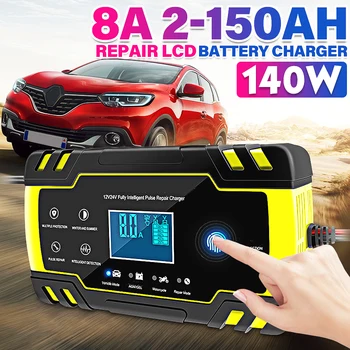 

12V 8A 24V4A 110V-240V Touch Screen Pulse Repair LCD Battery Charger For Car Motorcycle Lead Acid Battery Agm Gel Wet