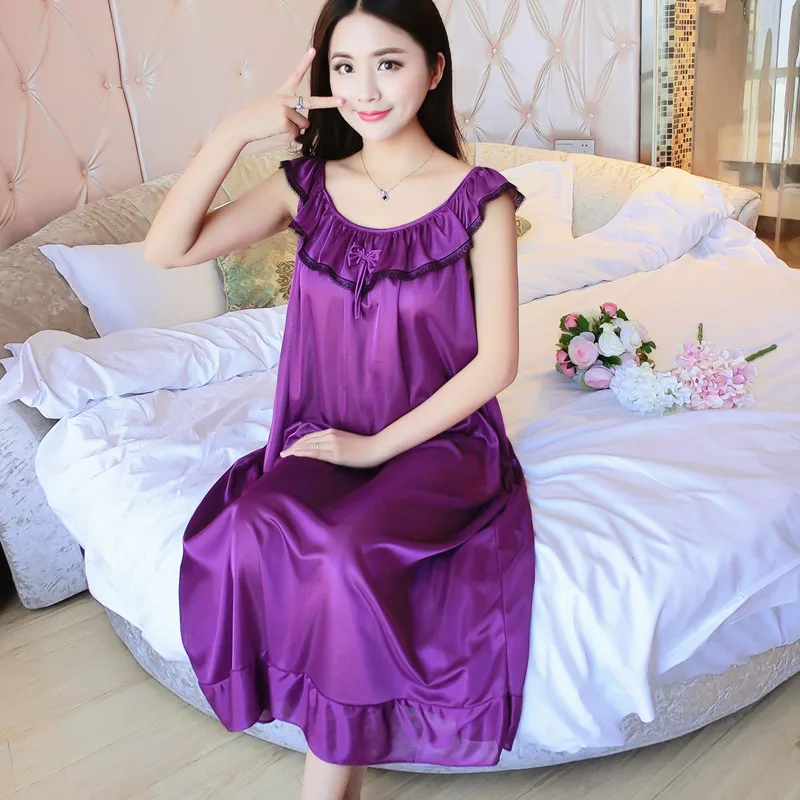 Summer New Satin Nightgown Lace Wedding Sleepwear Women Spaghetti Strap Nightdress Intimate Lingerie Sexy Bathrobe Nightwear