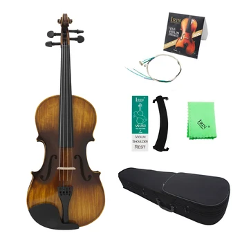 

4/4 Vintage Glossy Acoustic Violin Basswood Panel Mapel with Bag Shoulder Rest Violin Bridge String Cleaning Cloth