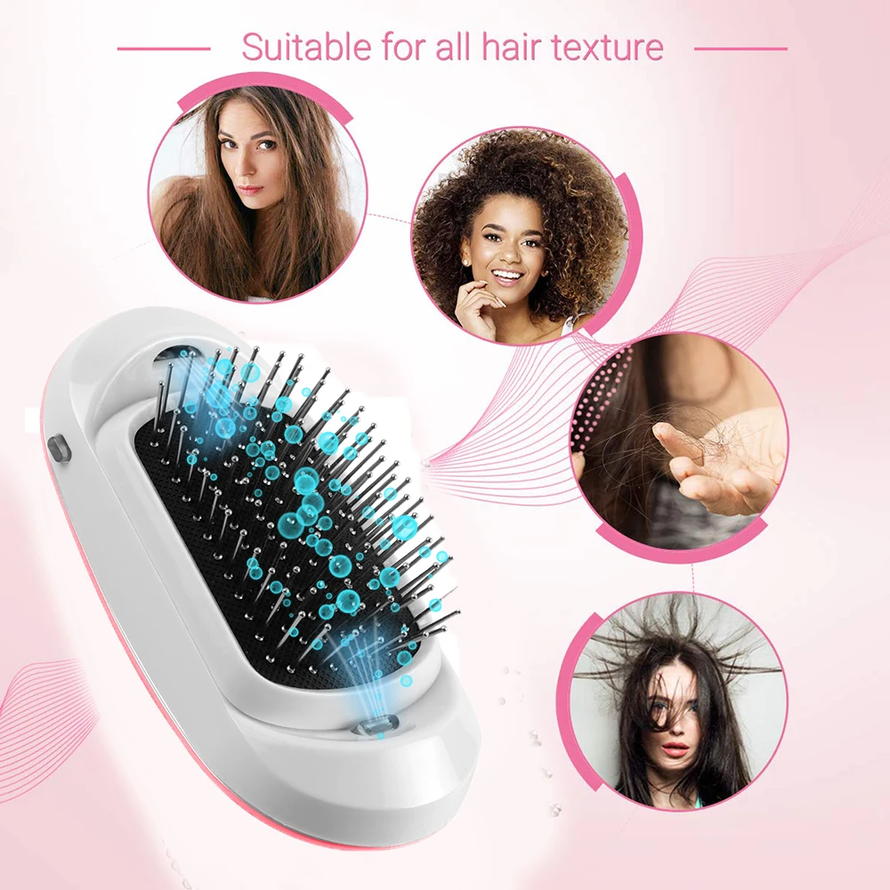 2.0 Fashionic Hair Brush Portable Electric Ionic Hairbrush Vibrating Scalp Massage Comb Double Negative Ions Release Antic-Stati