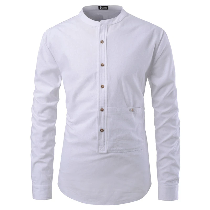 White Shirt Men Бренд JACKEYWU, повседневные рубашки для мужчин,, корейская мода, без воротника, длинный рукав, деловая рубашка, деловая, Social Camisa Masculina, белая - Цвет: White Shirt Men