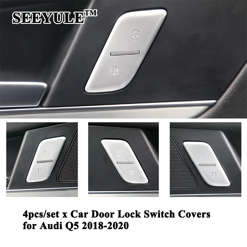 

4pcs/set SEEYULE Styling Car Door Lock Switch Buttons Trim Cover Decoration Sequin Sticker Accessories for Audi Q5 2018-2020