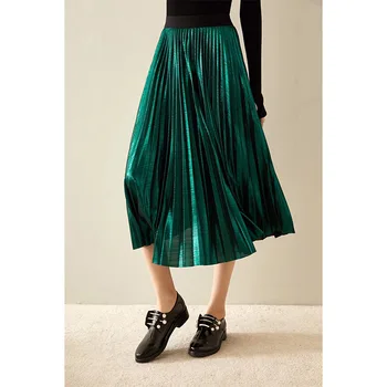 

Women Skirts 2020 Spring and Summer New Korean Shiny Gorgeous Pleated Skirt Organ Pleated Element Fashion Skirt