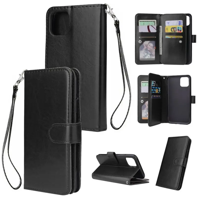 

New Long-lasting and Soft PU Material Comfortable Buckle Lanyard Design With 9 Card Position Phone Case For IPhone 11