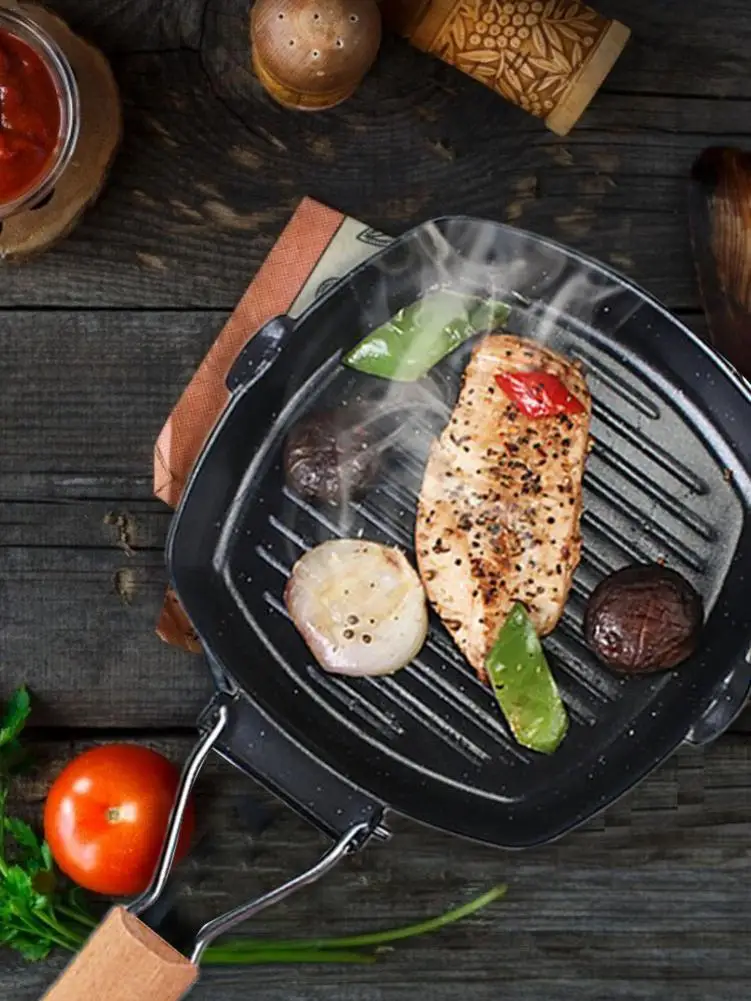

20*20cm Steak Pot Striped Frying Pan Fried Steak Special Pot Maifan Stone Non-stick Coating Pot Burdock Frying Pan Household Gas