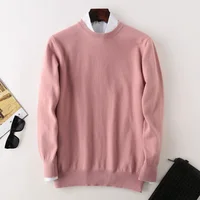 Autumn Winter New 100%Pure Wool Sweater Men's O-Neck Warm Plus Size Pullover Pure Color Loose Cashmere Knit Casual Base Shirt 2