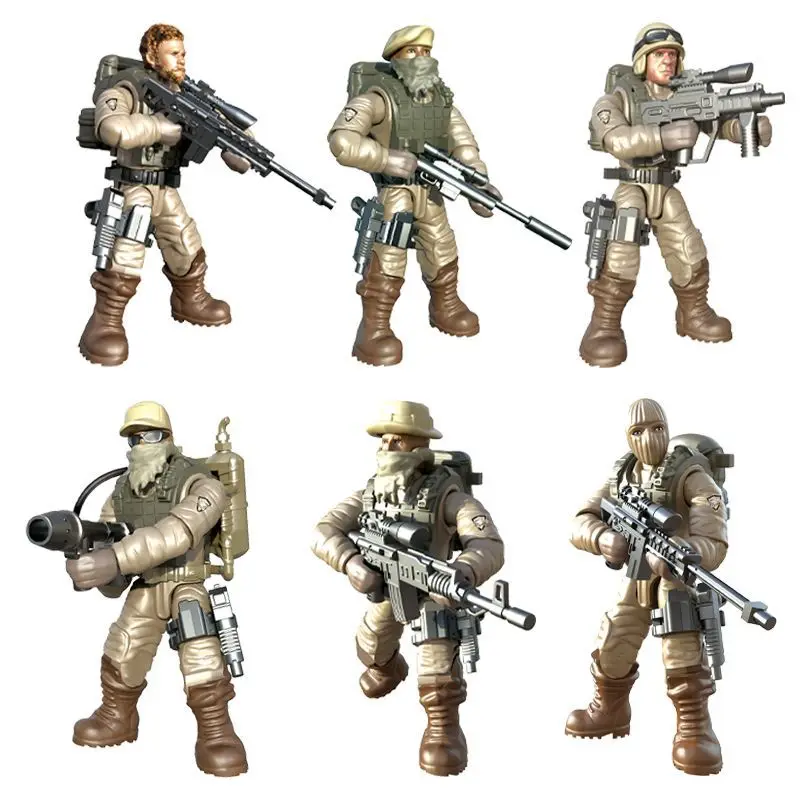 6Pcs Military Series Building Blocks City Desert SWAT Team With Weapon Accessories Gun Action Figures Bricks Toys For Kids Boys | Игрушки и