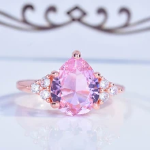 

Ladies Geometric Rose Gold Ring Inlay Pink Water Drop Crystal AAA Zircon Delicate Minimalist Women Wedding Engagement Jewelry