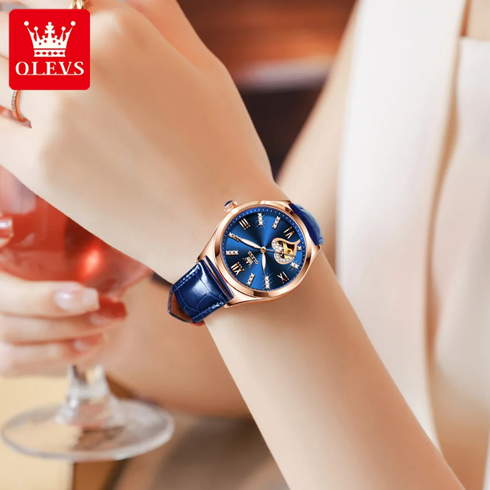 Women's Automatic Mechanical Watches Luxury Brand Fashion Ladies Watch Luminous Waterproof Female Clock Hollow Heart Shape Desig