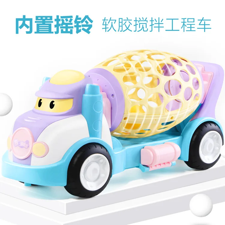 

Infants Soft Silcone Porous Sliding-Teether Rattle Toy Car Engineering Vehicle Mixer Truck-High Temperature Boiled