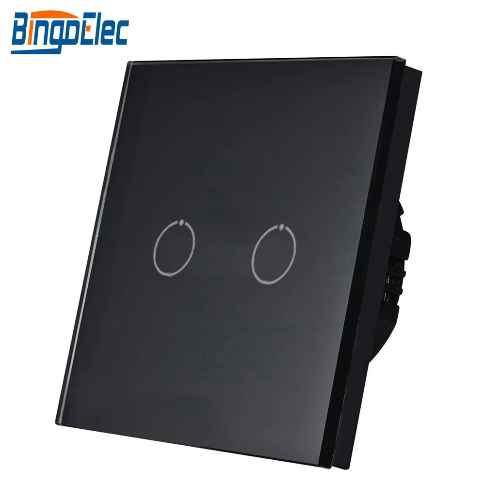 2g1w Black Bingoelec ЕС Стандартный 1 местный 1 позиционный сенсорный выключатель Сенсор Экран настенный выключатель с украшением в виде кристаллов Стекло Панель светильник переключатель переменного тока 220-250 1/2/3 - Цвет: 2g1w Black