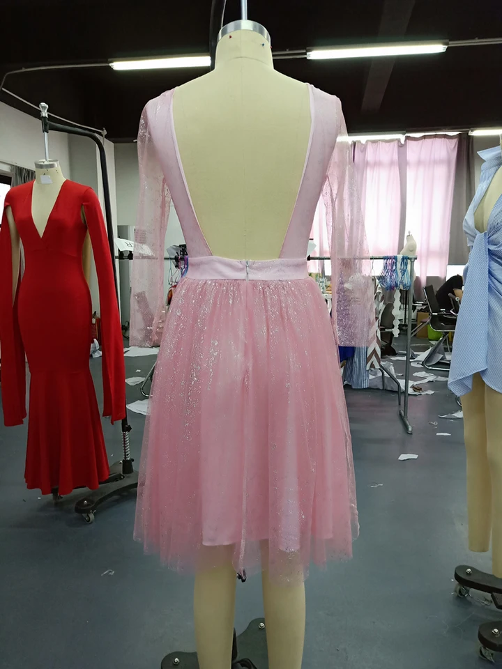 glitter sequins mesh overlay pleated dress