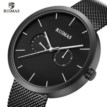 

RUIMAS Steel Mesh Belt Watch Causal Fashion Thin Wristwatch Mens Quartz Watch Male Chronograph Clock Relogio Masculino