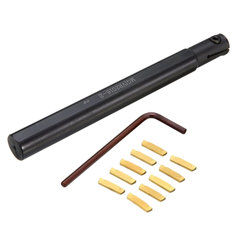 

10Pc Mgmn200 Carbide Insert + 1Pc High Clamping Force Mgivr2016-2 Lathe Turning Tool + Wrench Machine Milling Cutter Accessories