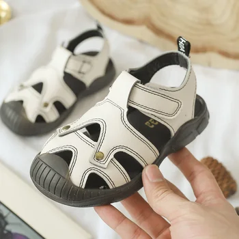 

2019 Summer Kid's Shoes Sandals Hook & Loop Solid Cover Toe Casual Neutral Flat Heels Non-slip 906-1