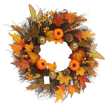 

Wreath Autumn Harvest Maple Leaf Pumpkin Front Door Wreath Front Door Home Decor Party Supplies 45Cm