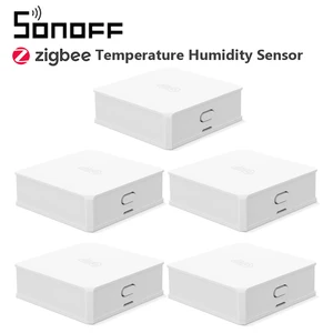 Image 1 - 5 قطعة SONOFF SNZB 02 زيجبي درجة الحرارة الرطوبة الاستشعار الوقت الحقيقي المنخفضة بطارية إخطار يعمل SONOFF زيجبي جسر eWeLink التطبيق