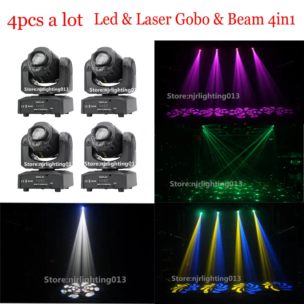 

4pcs DMX512 RGBW 4in1 80W LED Moving Head Beam Gobo Light & 80MW Laser Effect Light For Dj Stage Disco