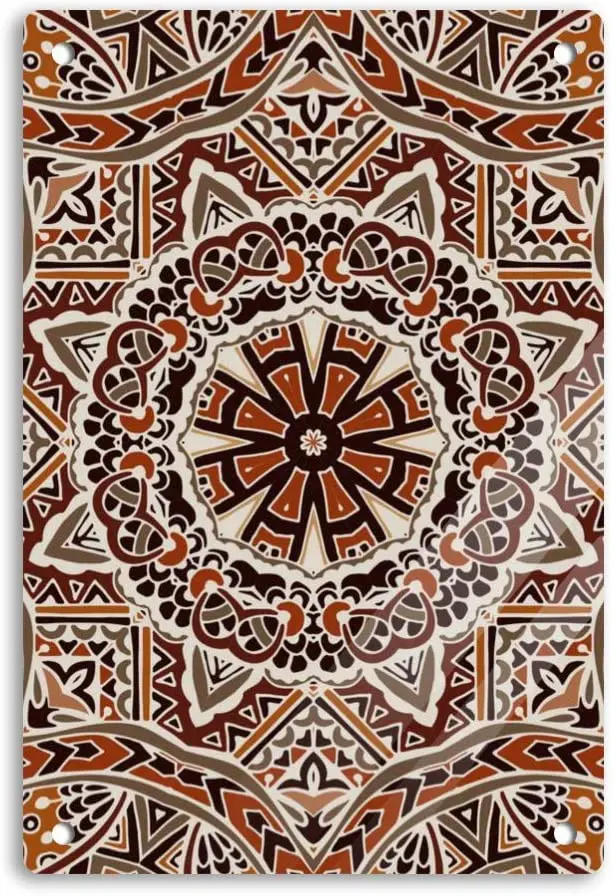 

OBS 11.8x7.8 Henna Mandala Aluminum Wall Sign, Wall Decor Ready to Hang, House Sign