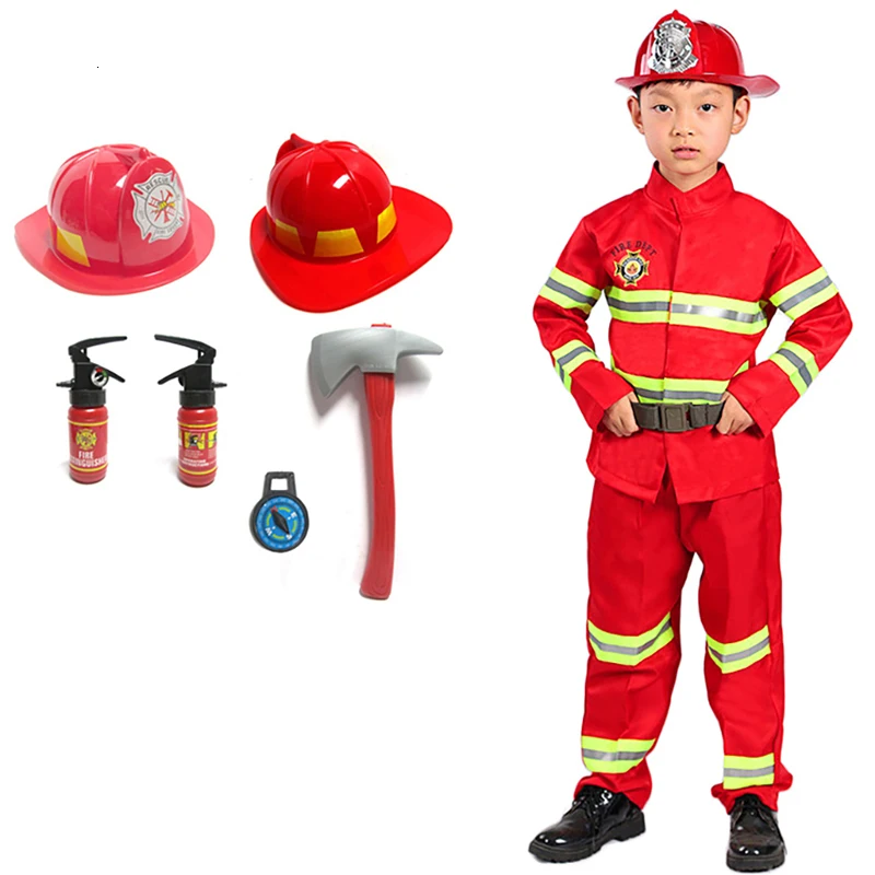 Red Toys Set Пожарный Сэм Косплей Карнавальный костюм Хэллоуина для детей мальчиков и девочек вечерние рабочая одежда аксессуары Рождественский пожарный - Цвет: Red Toys Set