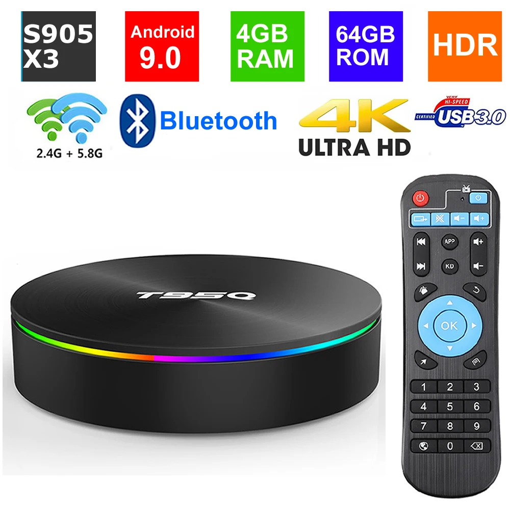 Android 9.0 Smart TV BOX T95Q Amlogic S905X3 Quad core 4GB RAM 64G ROM 2.4G/5G Dual WIFI USB3.0 BT4.1 3D 4K HDR Media Player