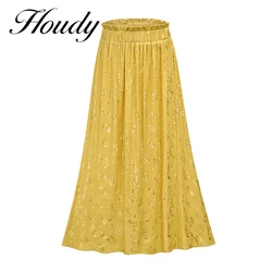2022 New Spring Summer Women's Chiffon Skirt Retro High Waist Stretch Golden Chic Long Print Pattern Long Beach Long Skirt