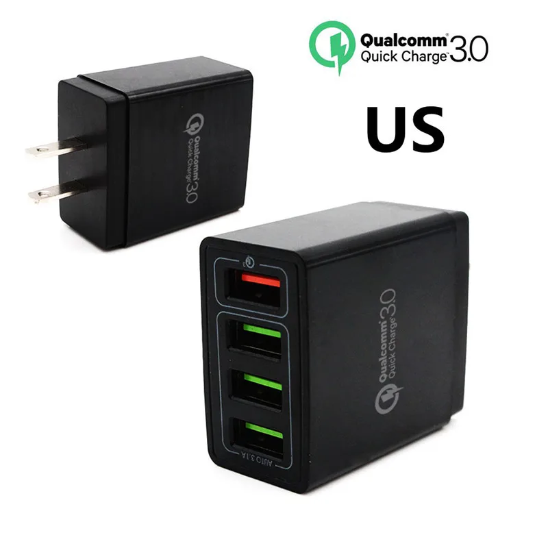 US Not Cable Black Хорошая ЕС/женские ботильоны; большие размеры 4 usb-разъем Зарядное устройство Quick Charge 3,0 Быстрая зарядка мобильного телефона Зарядное устройство s Быстрая зарядка совместима 5 V/3A для Xiaomi iphone huawei - Тип штекера: US Not Cable Black