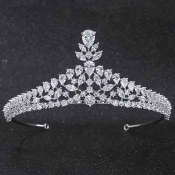 

Cubic Zirconia Wedding Bridal Flower Tiara Diadem Crown Women Girl Prom Hair Jewelry Accessories Real Platinum Plated CH10315