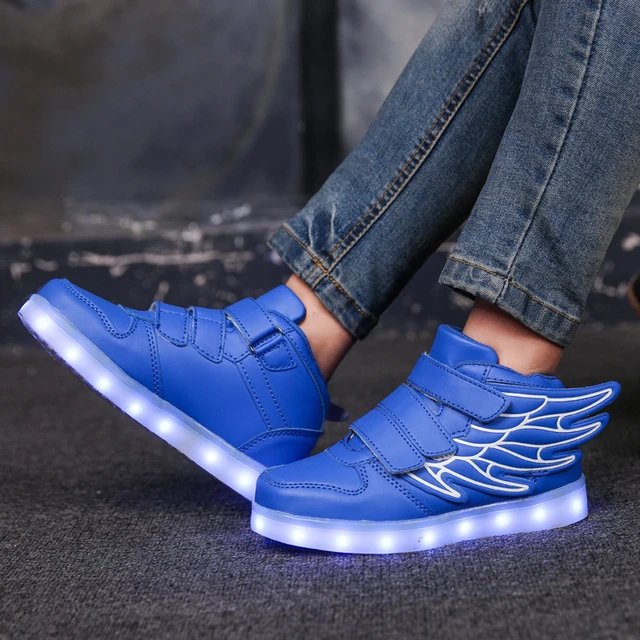 Plus Size 25-37 USB Charging Basket Enfant Led Children Shoes with