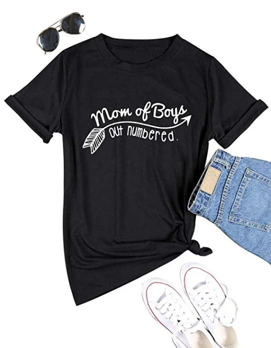 Mom of Boys Tshirts Mama Short sleeve 100% Cotton Funny Letter print Graphic O neck T-shirt Top Tees for Mother's day gifts