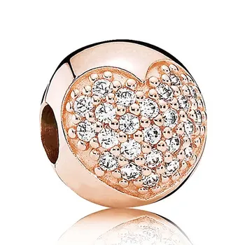 

Original Rose Pave Crystal Love Heart Clip Lock Stopper Beads Fit 925 Sterling Silver Bead Charm Bracelet DIY Jewelry