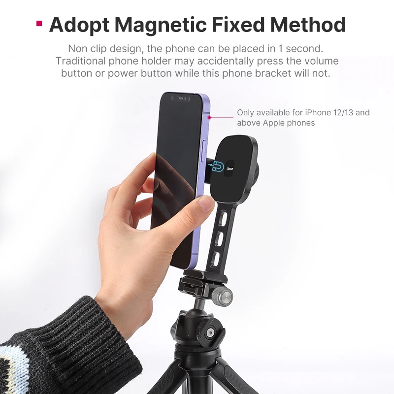 Ulanzi ST-28 Magnetic Phone Mount Holder for iPhone 13 14 15 Tripod Mount with Magsafe Vertical Shooting Cold Shoe Video Light phone tripod flexible phone tripod phone tripod mount phone clip bracket phone clip mount phone holder clamp