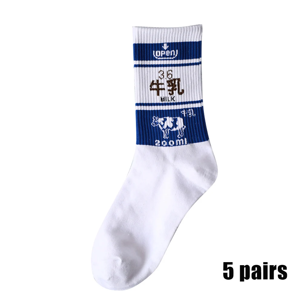 Milk white 5 пар, женские носки с милым рисунком из мультфильма, дышащие, эластичные, для осени и зимы, TY66 - Цвет: Milk white