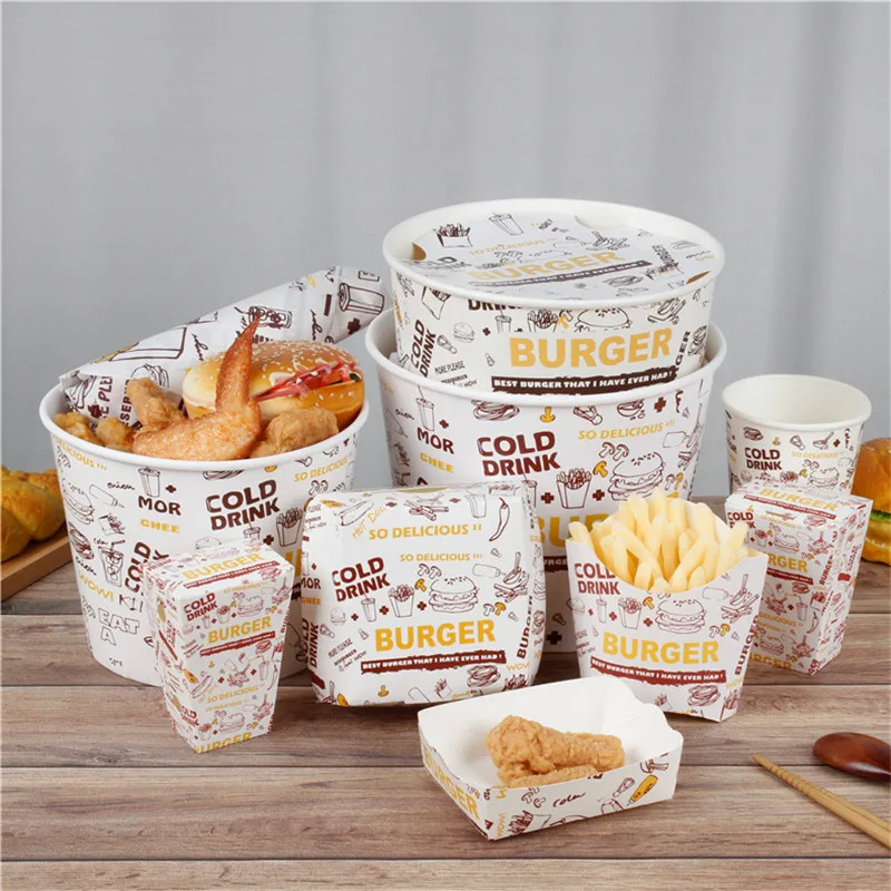100pcs Fried Chicken Packaging Boxes with Wax Paper, Disposable Hamburger and Food Wrap... - SKU FCPH1537 - UGI Packaging