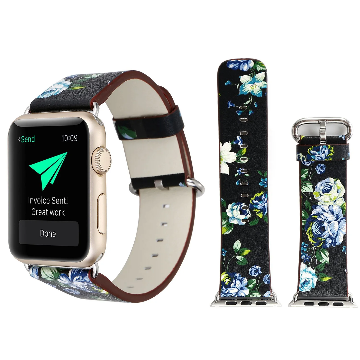 Кожаный ремешок в пасторальном стиле для Apple watch 44 мм 40 мм цветочный принт 42 мм 38 мм iwatch 5 4 браслет для Apple watch 3 2