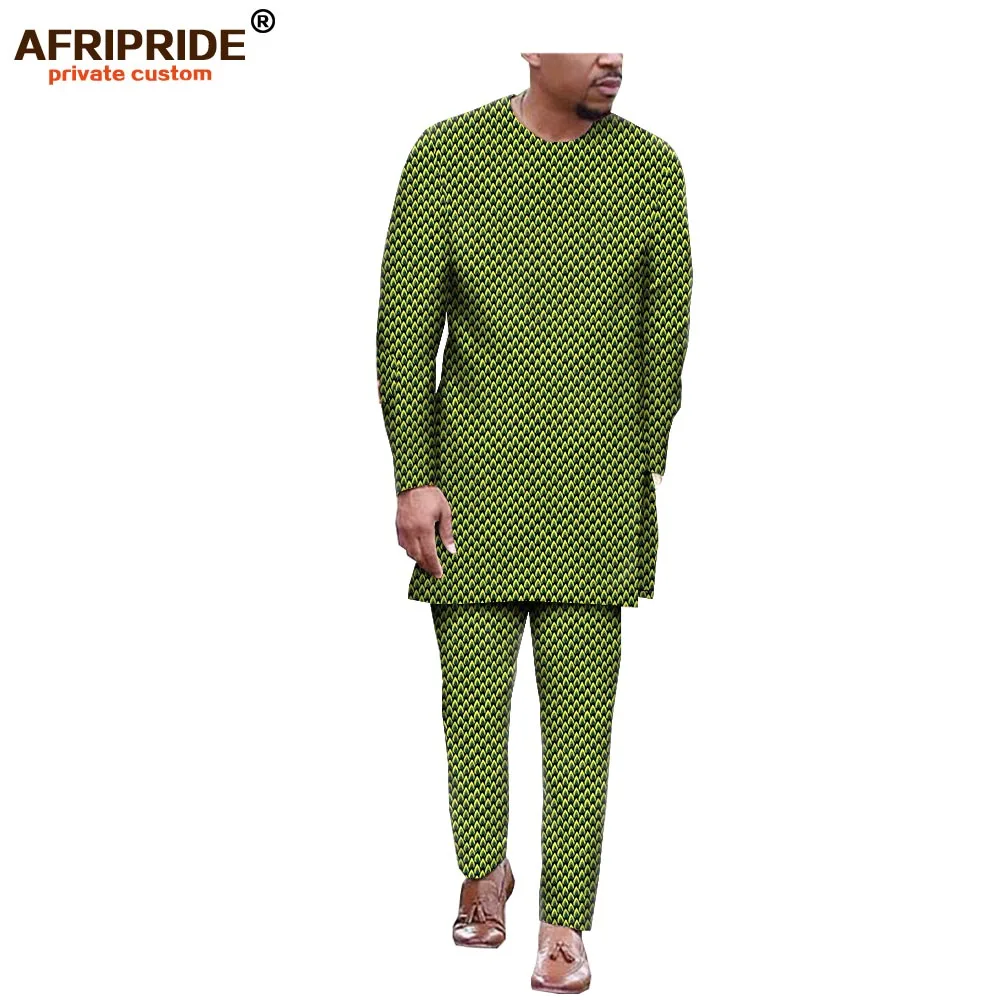 Africa ankara, весенне-осенние штаны, комплект для мужчин, AFRIPRIDE, длинный рукав, тянется по бокам, Раздельный топ+ штаны, Мужской Хлопковый комплект A1916008 - Цвет: 514J