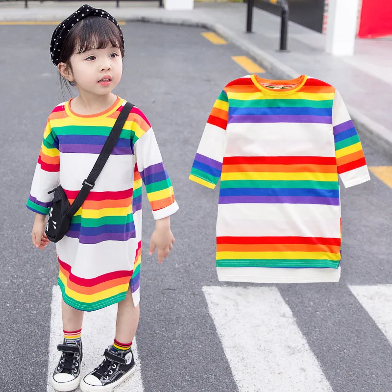Unicorn Toddler Kids Baby Girls Party Stripes Long Sleeve Dress Casual Clothes 