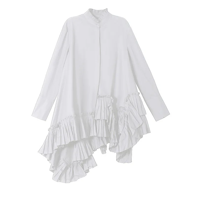 [EAM] женское черно-белое плиссированное платье с большим подолом, новинка, гофрированное платье с длинным рукавом, свободный крой, мода весна-осень 1A180 - Цвет: white