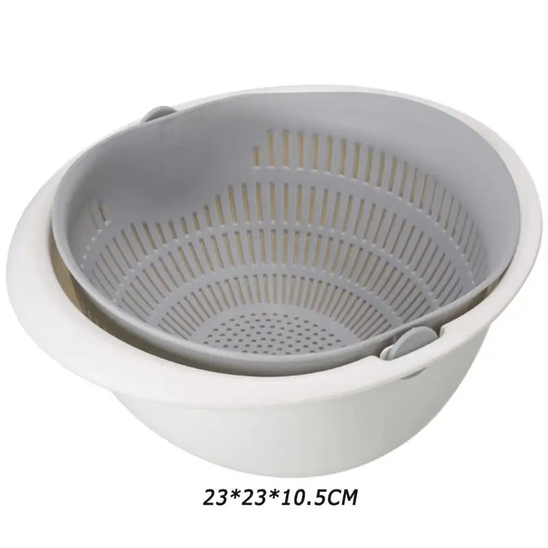 Durable Double Layer Drainage Basket Plastic Vegetables Fruit Noodles Washing Colander Kitchen Household Storage Accessories - Цвет: Серый