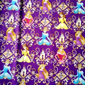 

105cm Width Princess Scroll Purple Cotton Fabric for Baby Girl Clothes Bedding Set Home Textile Cushion Cover DIY-BK782
