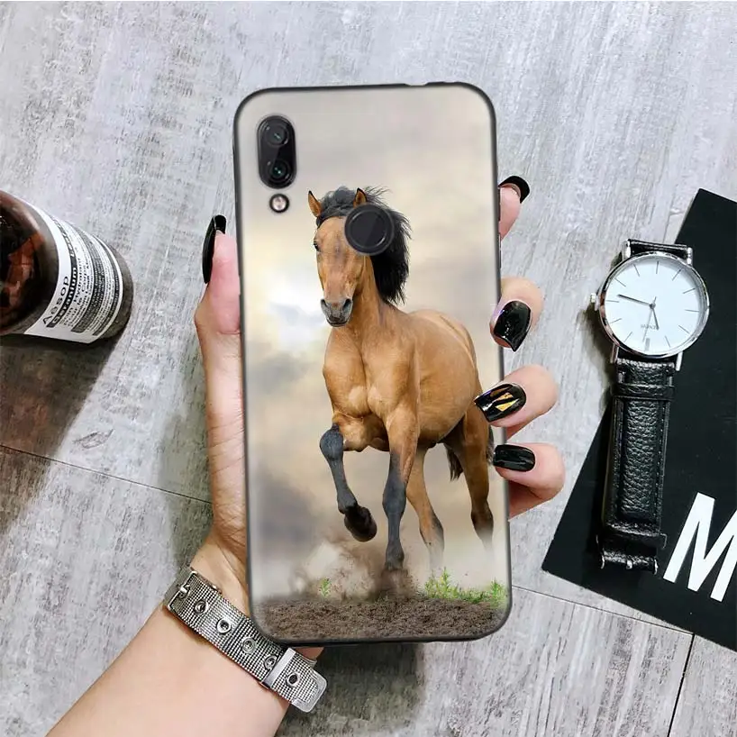 Акварель лошадь бегущие лошади черная крышка чехол для телефона для Xiaomi Redmi Note фотоаппаратов моментальной печати 8 7 7S 7A 6 S2 GO K20 Pro 6A mi 6X 5X A1 CC 9 8 Кок - Цвет: BA113-1