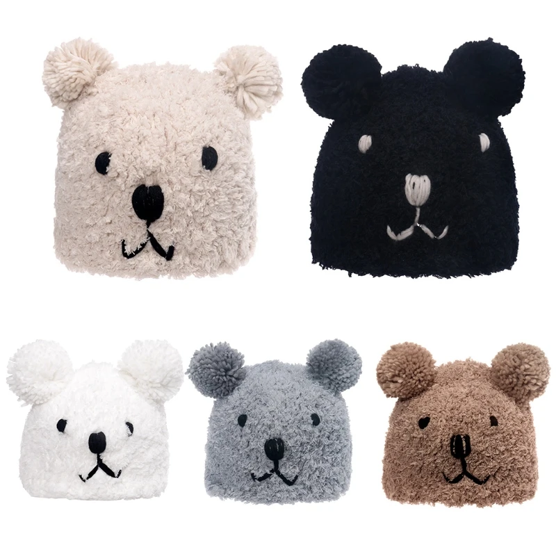 

Kawaii Cute Bear Knitted Hat Cute Solid Color Warm Trend All-match Wool Knit Hat for Children Students Sweet Girl
