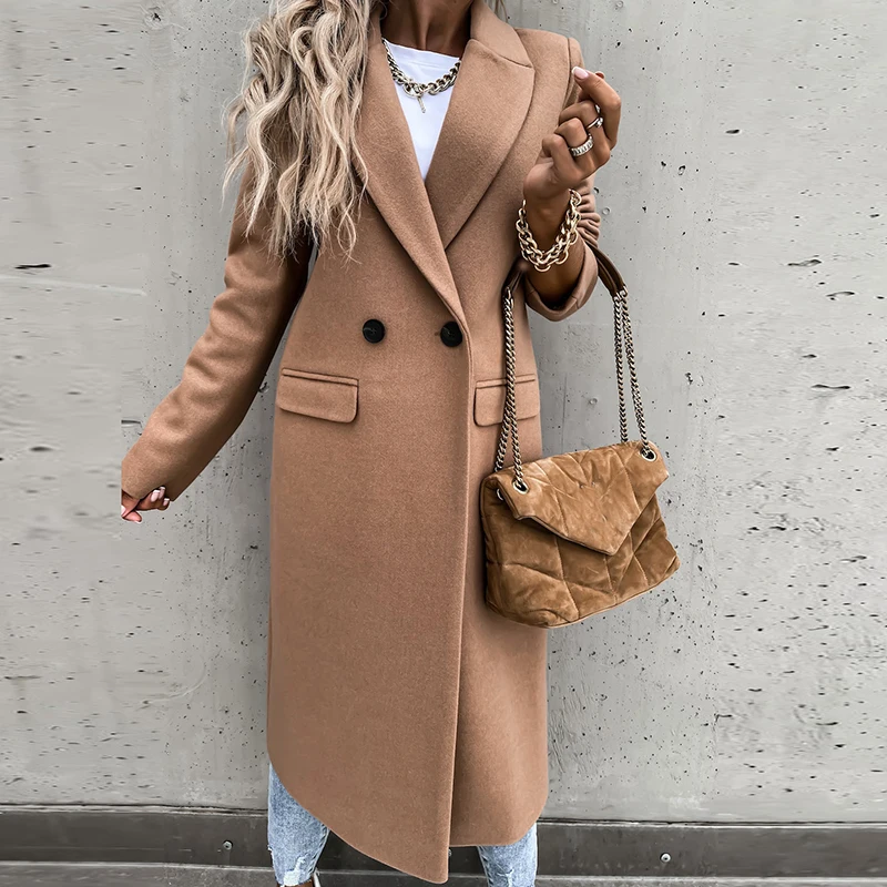 puffy coats Lady Fashion Long Sleeve Outerwear Elegant Autumn Winter 2021 Long Overcoat Women Casual Loose Turn-Down Collar Woolen Coat Tops ladies long puffer coat