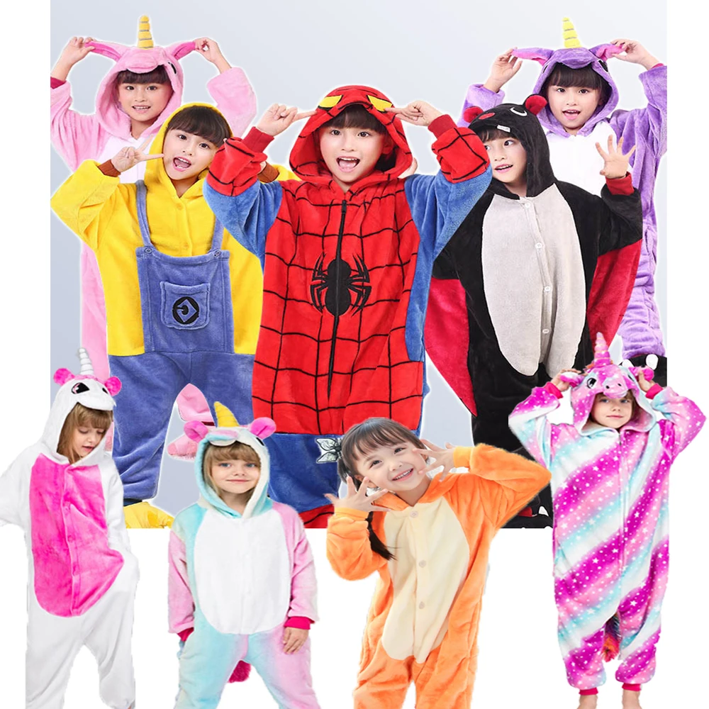 

Girl Unicorn Pajamas Boy Stitch Children Pajamas set Flannel Panda Kids pajama Animal Cartoon Cosplay kigurumi Pijama 2-12Years